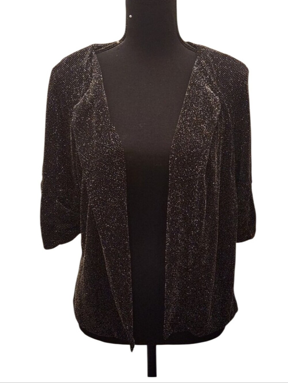 Women's Black Metallic Sparkle Open-Front Cardigan